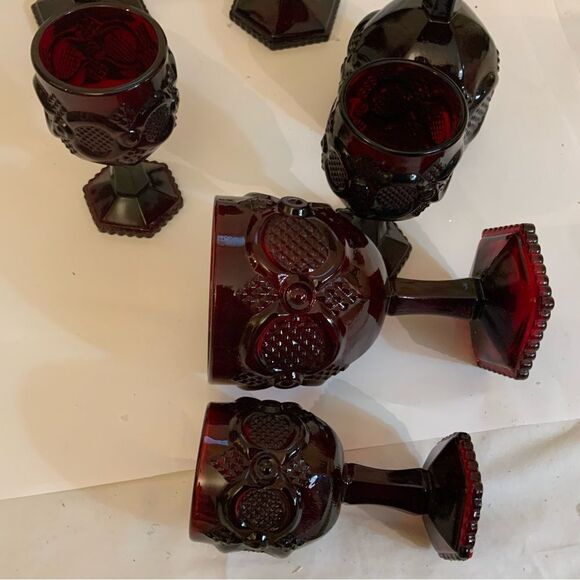 Vintage Avon Cape Cod 1876 Ruby Red Footed Cordial Glasses Goblets Set of 8 A1 - Picture 5 of 10